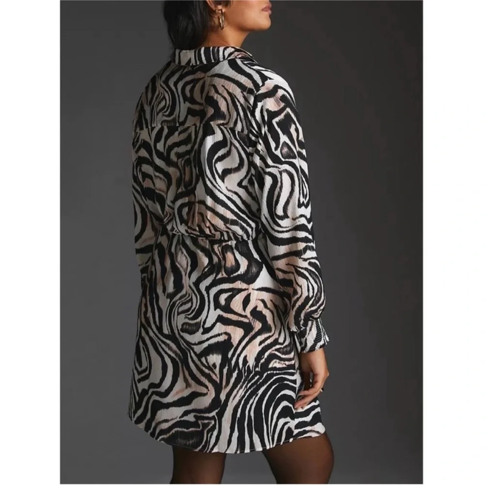 Anthropologie Faux Wrap Zebra Print Long Sleeve Mini Dress sz 12P - Picture 4 of 15